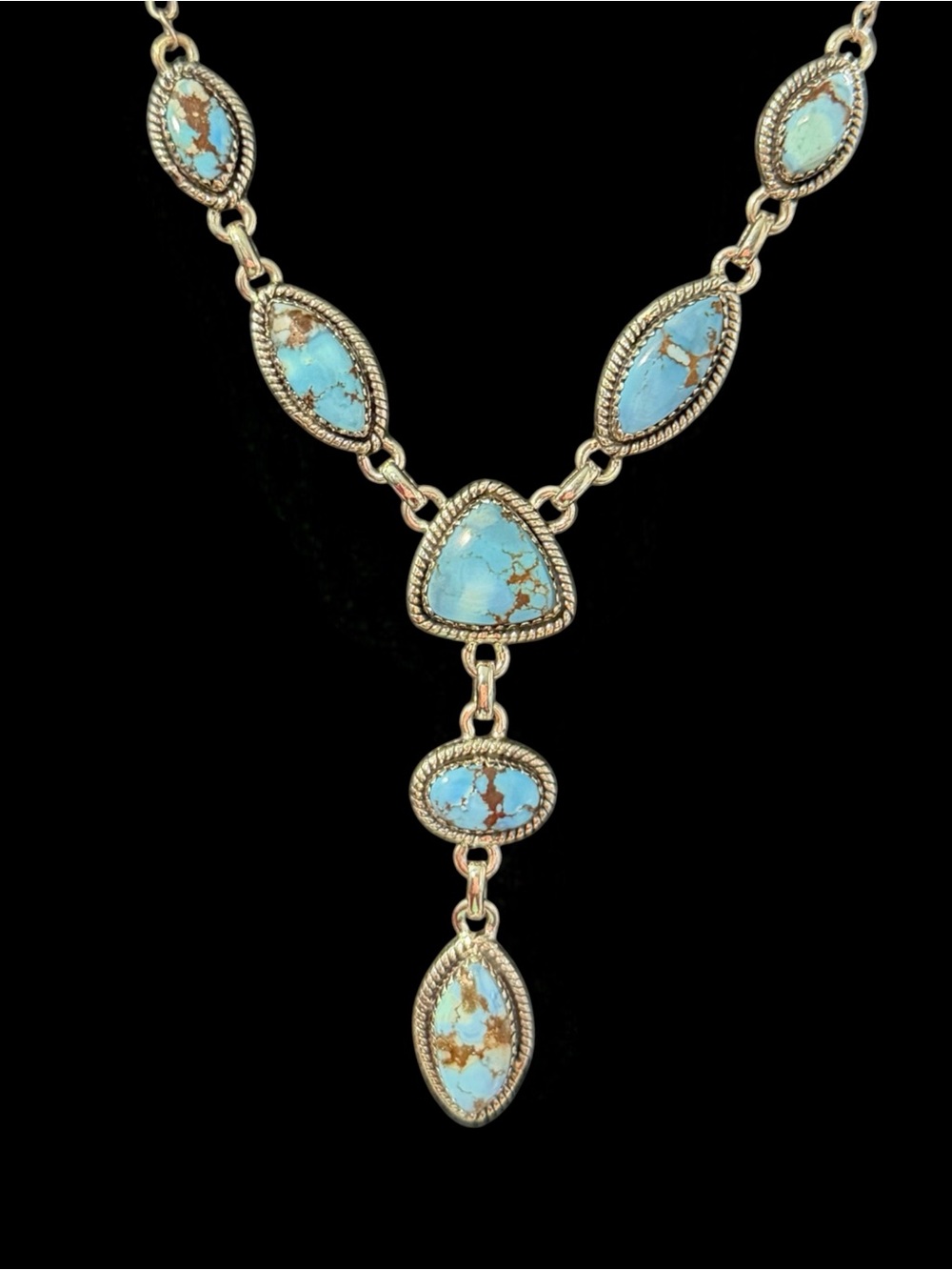 Solid Sterling Silver Golden Hills Turquoise Lariat Necklace